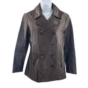 Vintage Michael Kors 100% Leather Crocodile Embossed Double Breasted Coat Jacket